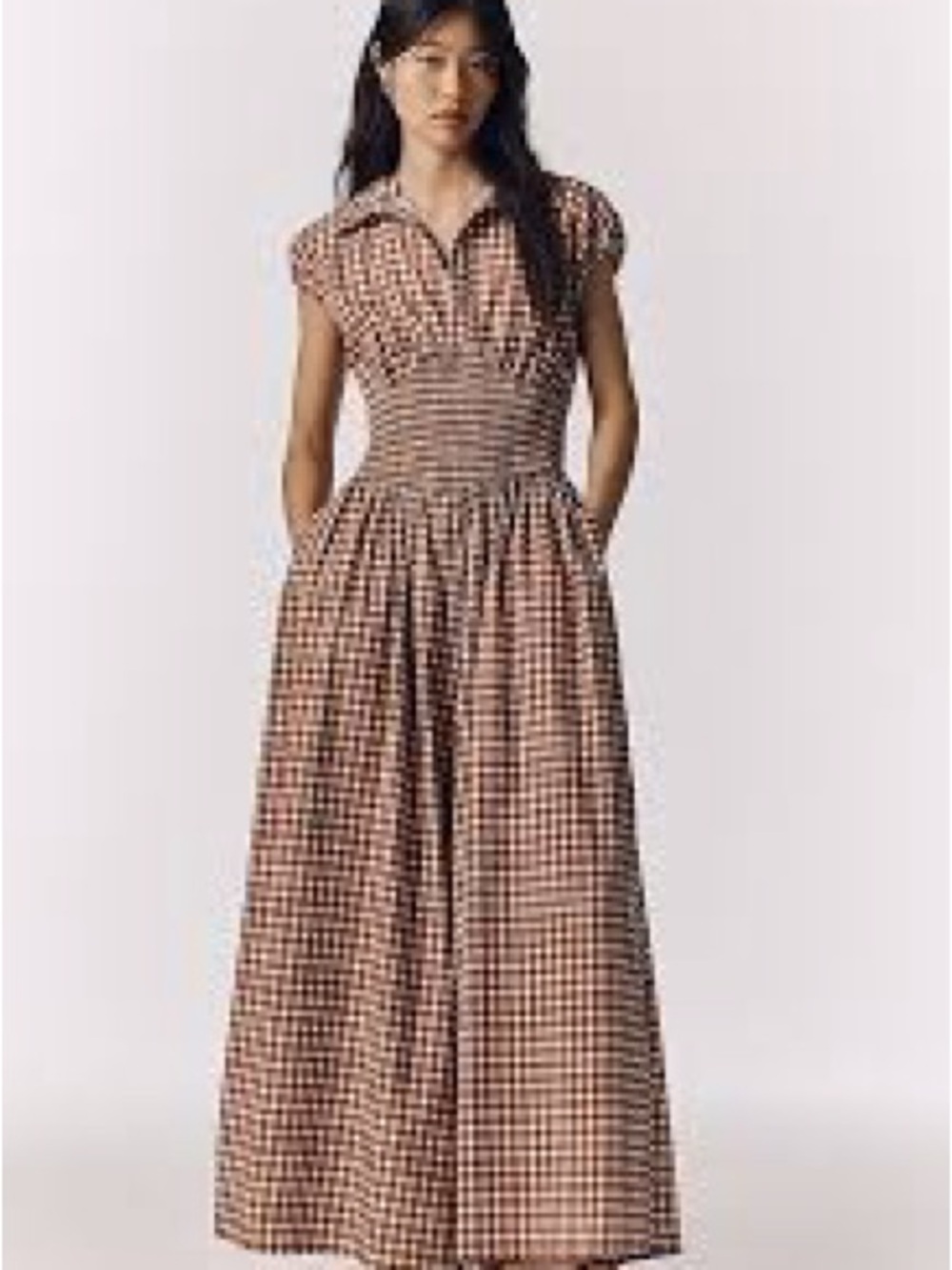 Hutch Brown Gingham Jumpsuit with Cap Sleeves-XS-NWT